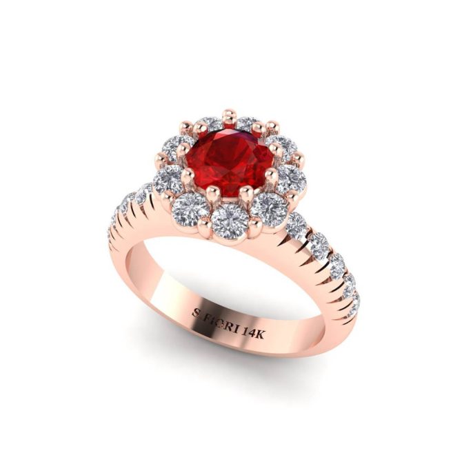 Rose Gold SF Signature Penelope Collection Round cut Red Ruby Ring