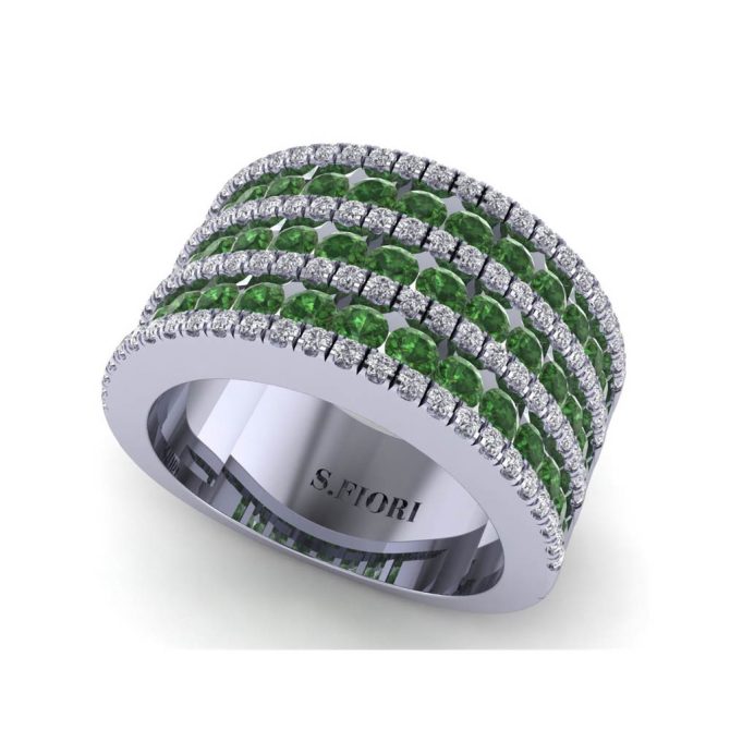 White Gold Round Cut Green Diamond Ring
