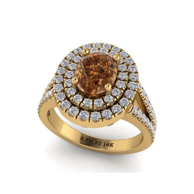 Yellow Gold Oval Cut Cognac Diamond Ring