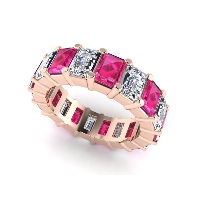  Rose Gold Emerald cut Cut Pink Sapphire Ring