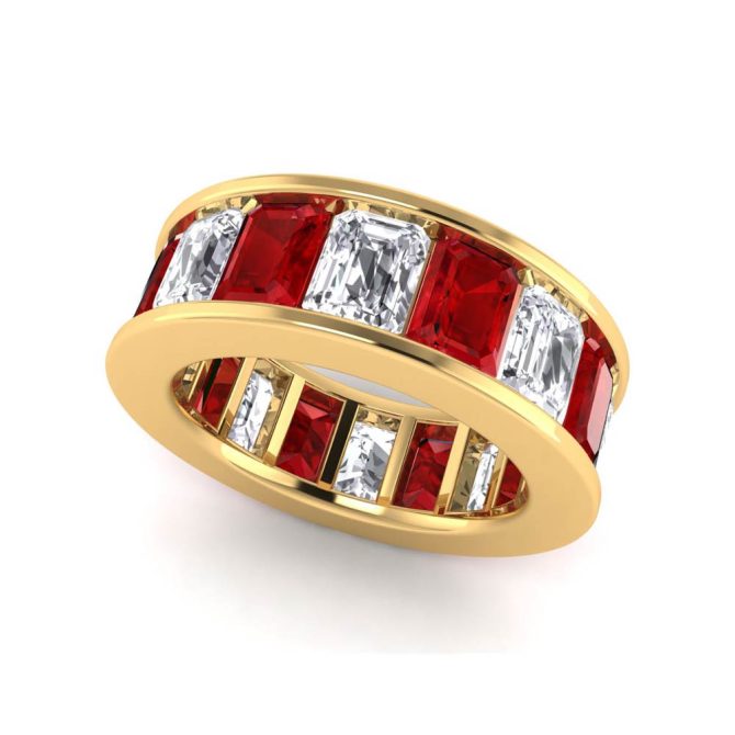 ellow Gold Eternity Collection Emerald cut Cut Red Ruby Ring