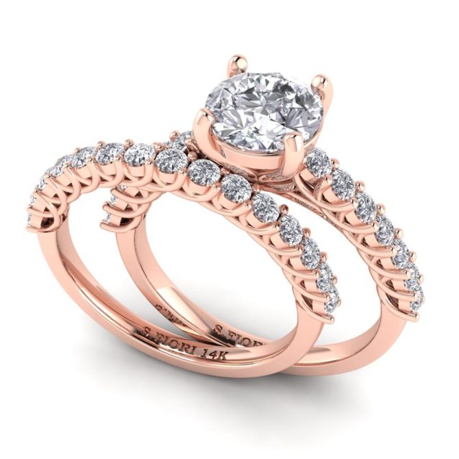 Rose Gold Round Brilliant Cut white Diamond Lab Bridal Ring