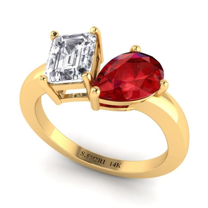 Yellow Gold Pear Cut Red Ruby Ring