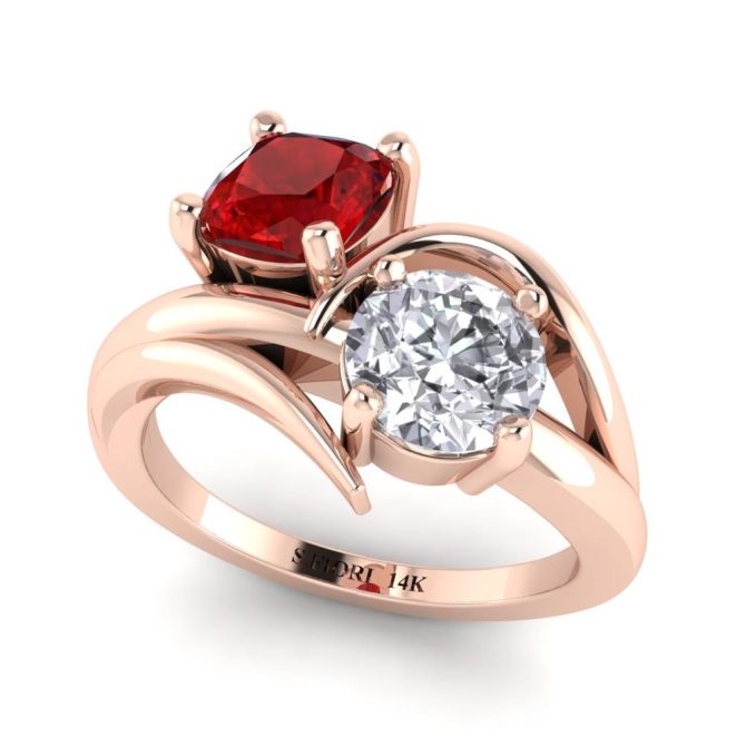 Rose Gold Cushion Cut Red Ruby Ring