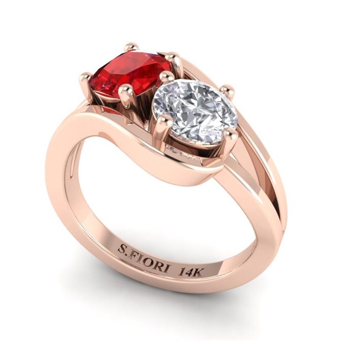 Rose Gold Cushion Cut Red Ruby Ring