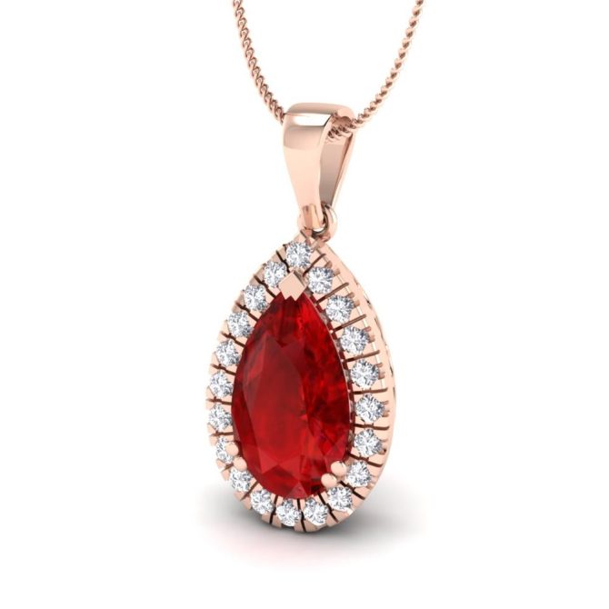 Rose Gold Pear Cut Red Ruby Pendant