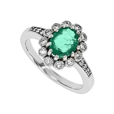14K White Gold Oval Cut Emerald Ring 1.46 CTW