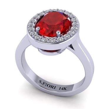 14K White Gold Oval Cut Ruby Ring 1.90 CTW