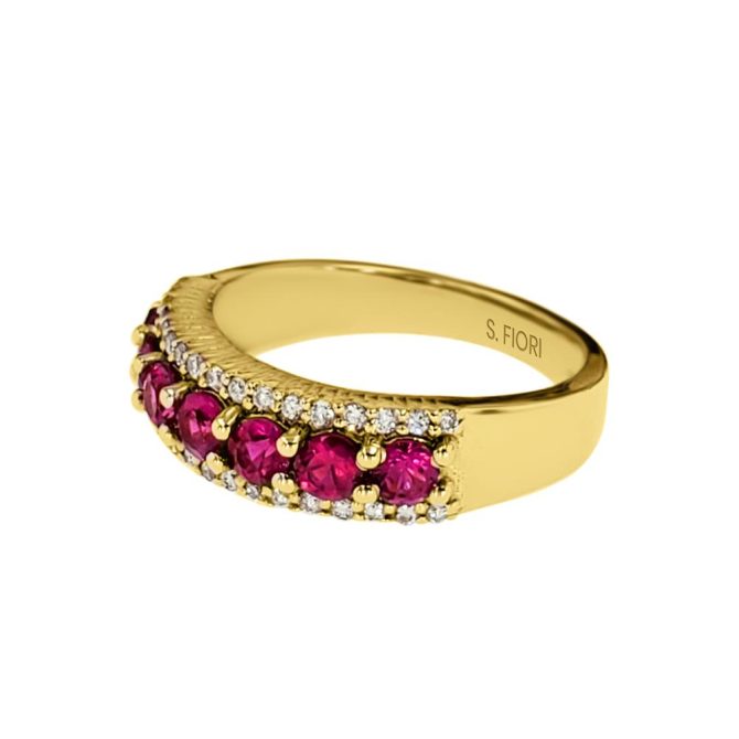 14k Yellow Gold Oval Cut Ruby Band 1.33 CTW