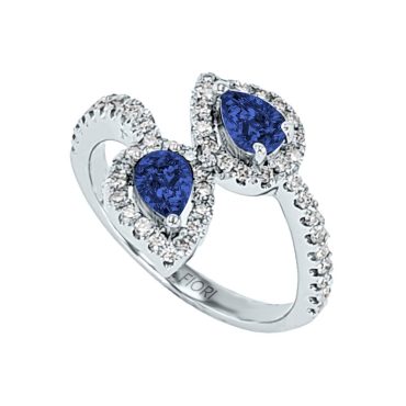 14K White Gold Pear Cut Blue Sapphire Ring .96 CTW