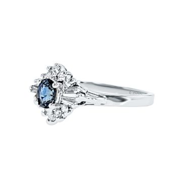 14K White Gold Oval Cut Blue Sapphire Ring .68 CTW