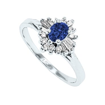 14K White Gold Oval Cut Blue Sapphire Ring .68 CTW