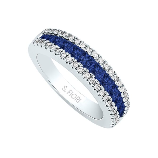 14K White Gold Princess Cut Blue Sapphire Ring 1.63 CTW