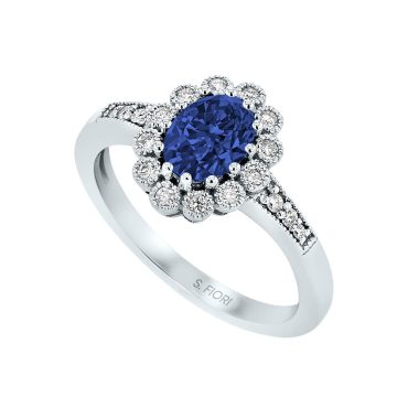14K White Gold Oval Cut Sapphire Ring 1.25 CTW