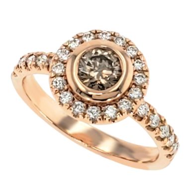 14k Rose Gold Round Cut Cognac Diamond Ring .88 CTW