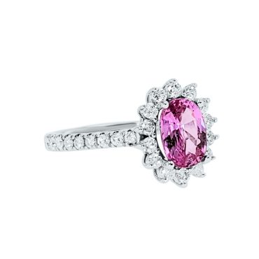 14K White Gold Oval cut Pink Sapphire Ring 2.02 CTW