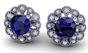 Dazzle and Delight: 14K White Gold Round-Cut Blue Sapphire Earrings