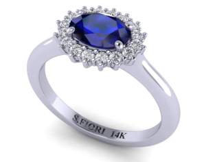 Timeless Beauty: 14K White Gold Oval Cut Blue Sapphire Ring