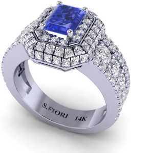 White Gold Emerald cut Cut Tanzanite Bridal Collection Ring