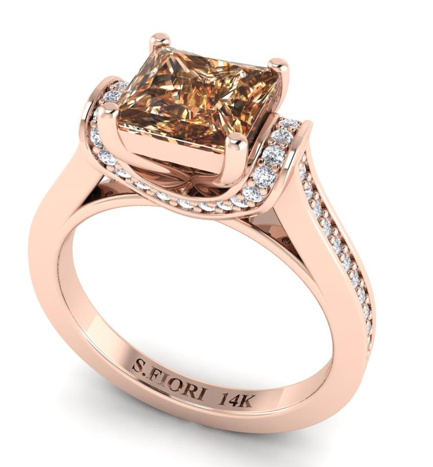 Unveiling Luxury: Sophia Fiori's 14K Rose Gold Cognac Diamond Princess Cut Ring