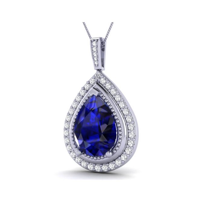 White Gold Pear Cut Blue Sapphire Pendant