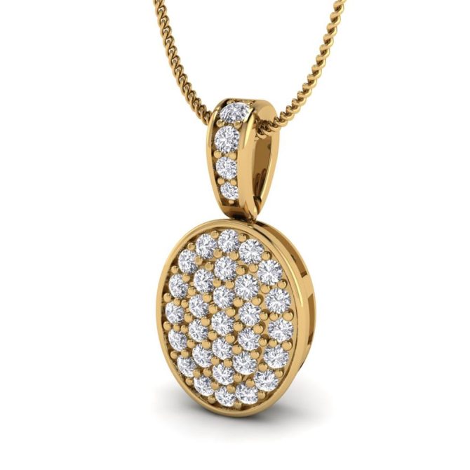 Yellow Gold Round Cut White Diamond Pendant