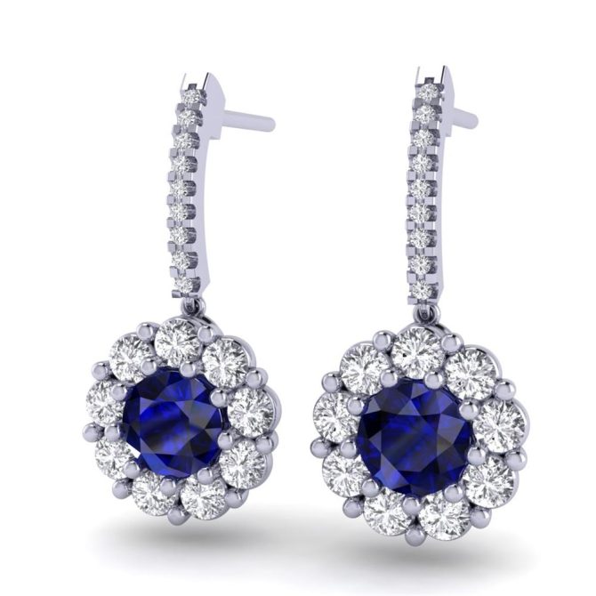 White Gold SF Signature Cleopatra Collection Round cut Blue Sapphire Earrings