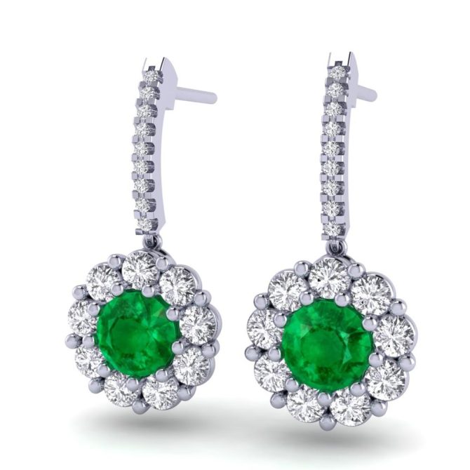 White Gold SF Signature Cleopatra Collection Round cut Green Emerald Earrings