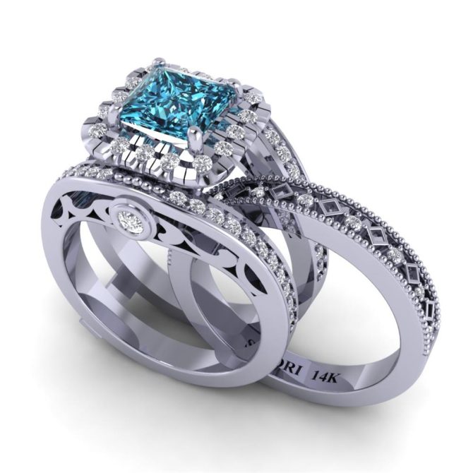 White Gold, Princess cut, Blue Diamond Ring