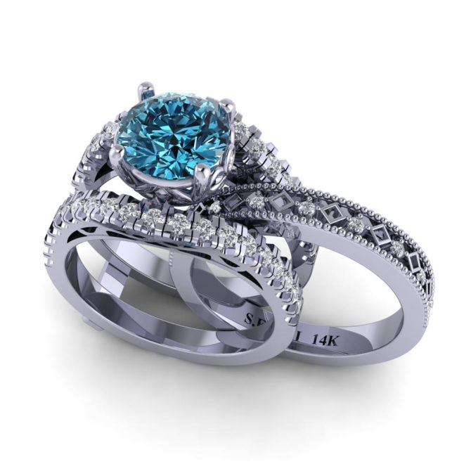 White Gold, Round cut, Blue Diamond Ring