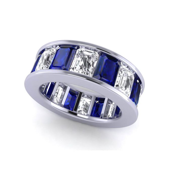 White Gold Eternity Collection Emerald cut Cut Blue Sapphire Ring