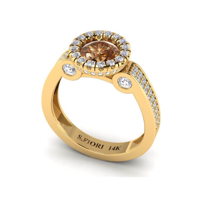 Yellow Gold Round Cut Cognac Diamond Ring