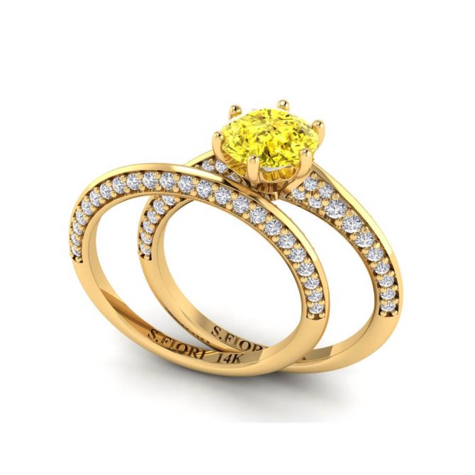 Yellow Gold Round Cut Yellow Diamond Bridal Ring