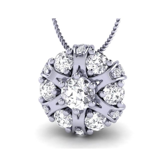 White Gold Round Cut White Diamond Pendant