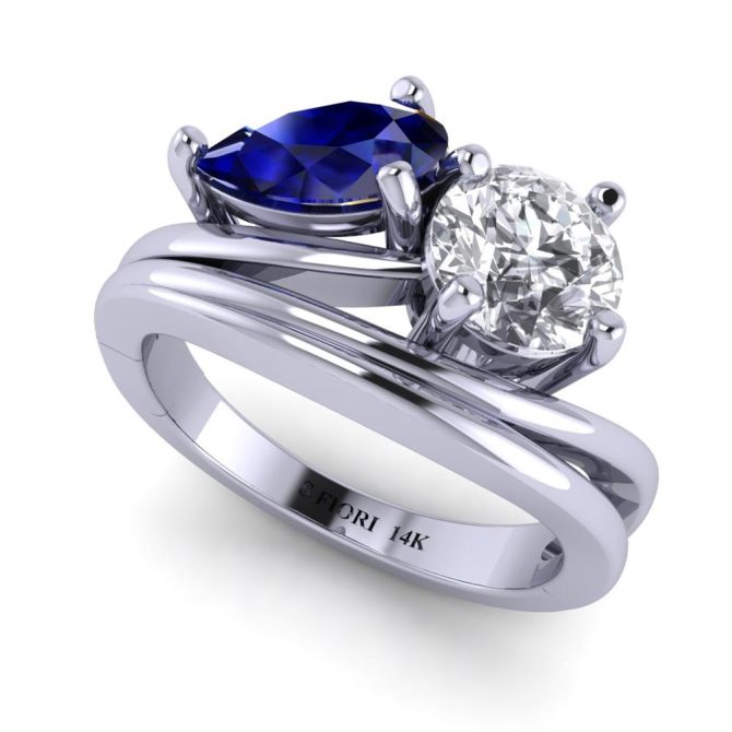 White Gold Pear Cut Blue Sapphire Ring