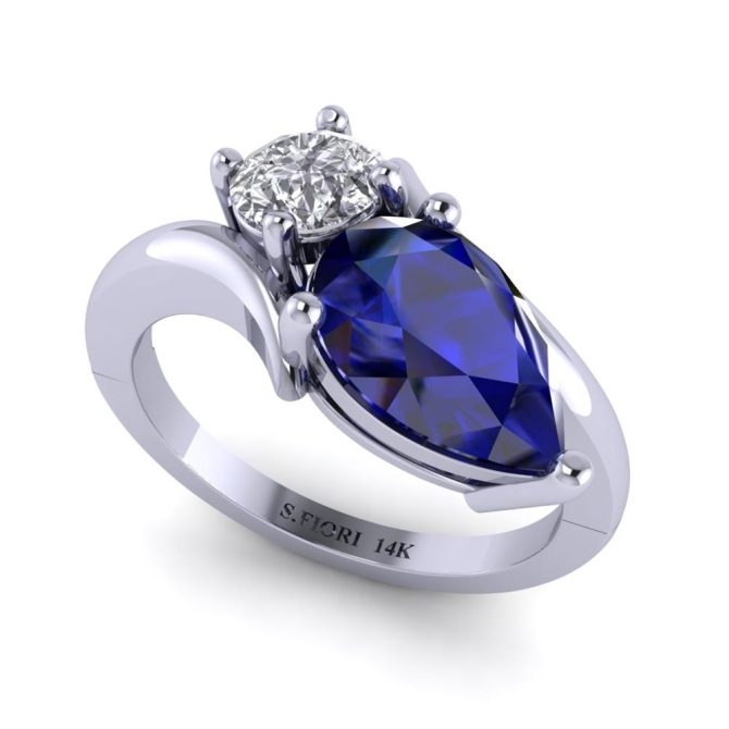 White Gold Pear Cut Blue Sapphire Ring