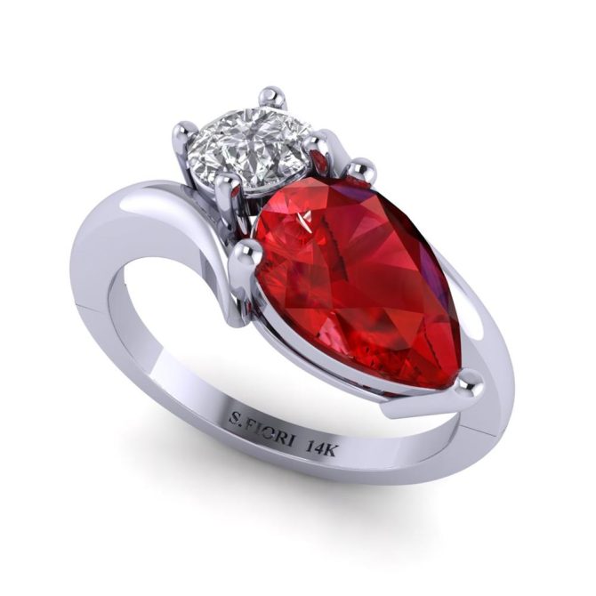 White Gold Pear Cut Red Ruby Ring