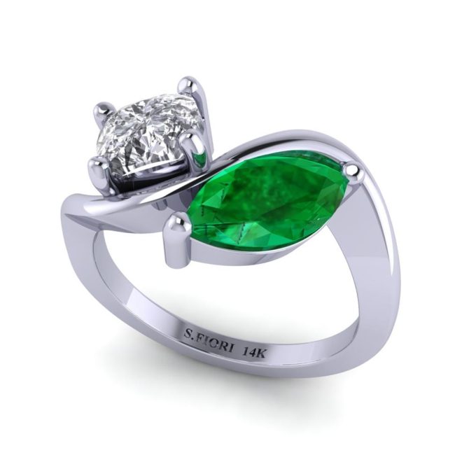 White Gold Marquise Cut Green Emerald Ring