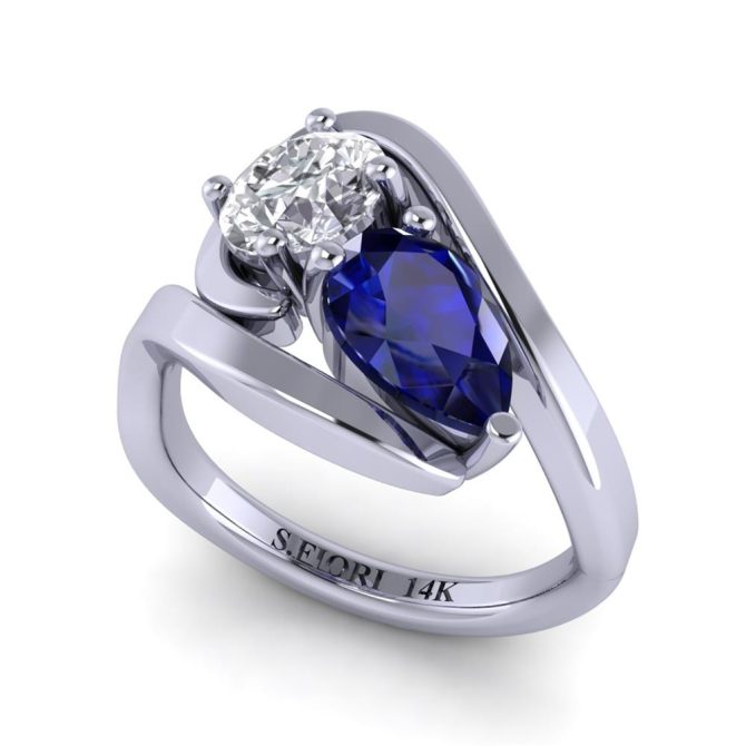 White Gold Pear Cut Blue Sapphire Ring