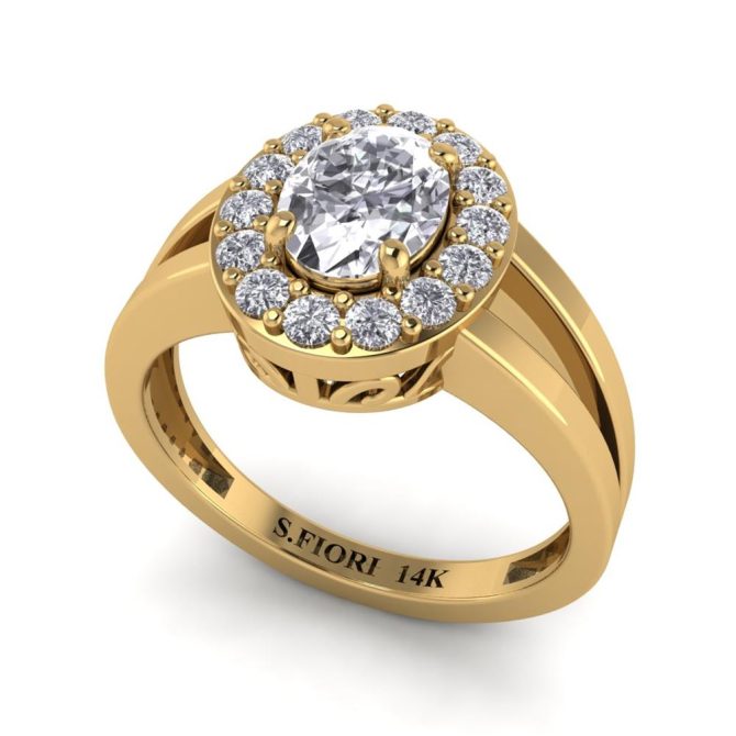 Yellow Gold Oval Cut White Diamond Ring