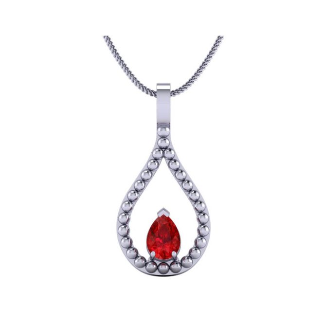 14K White Gold Pear Cut Ruby Pendant .85 CTW