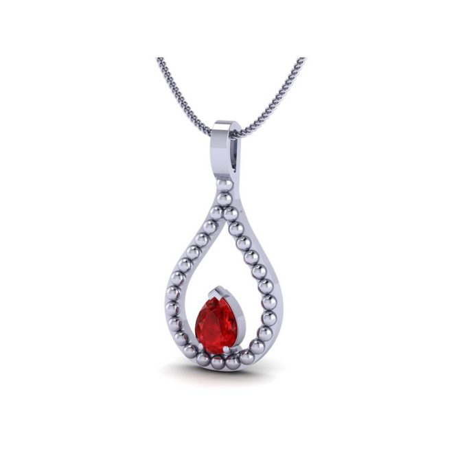 14K White Gold Pear Cut Ruby Pendant .85 CTW