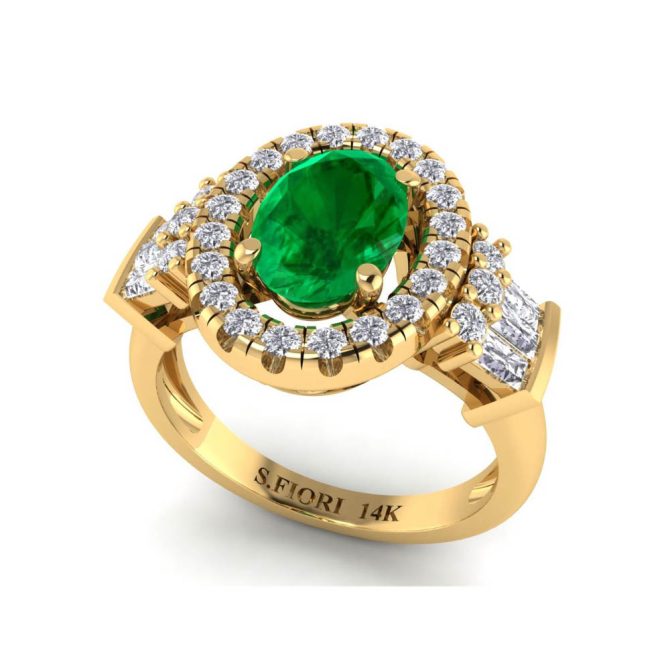 14K Yellow Gold Oval Cut Emerald Ring 1.96 CTW