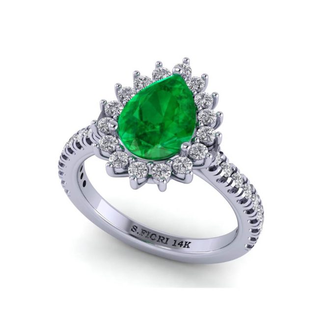 14K White Gold Pear Cut Emerald Ring 2.13 CTW