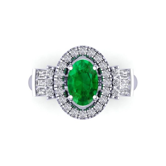 14K White Gold Oval Cut Emerald Ring 1.71 CTW