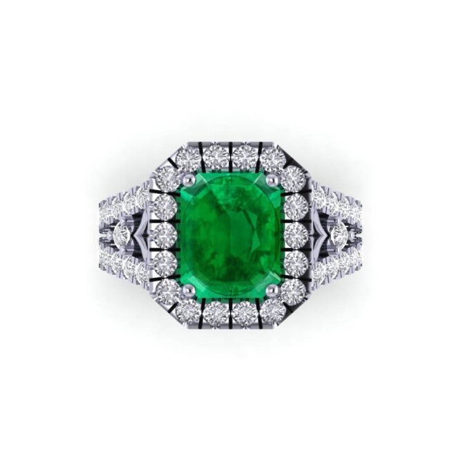 14K White Gold Emerald Cut Emerald Ring 4.32 CTW