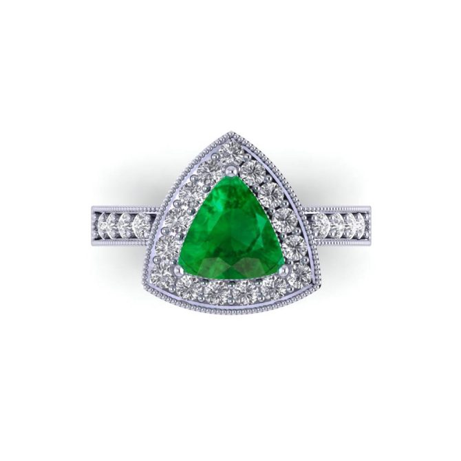 14K White Gold Trilliant Cut Emerald Ring 2.27 CTW