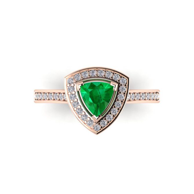 14k Rose Gold Trilliant Cut Emerald Ring 1.10 CTW