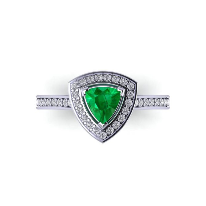 14K White Gold Trilliant Cut Emerald Ring 1.05 CTW