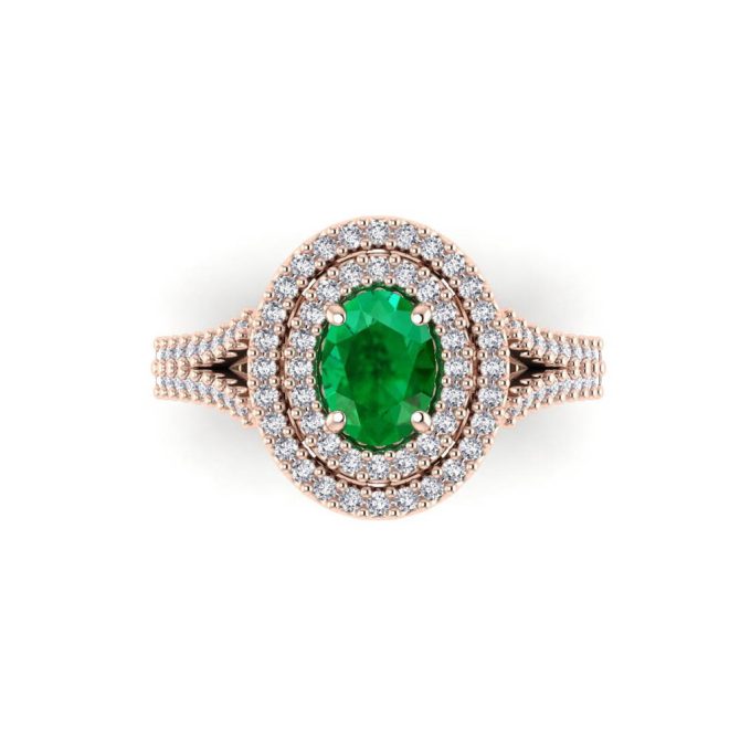 14K Rose Gold Oval Cut Emerald Ring 1.25 CTW